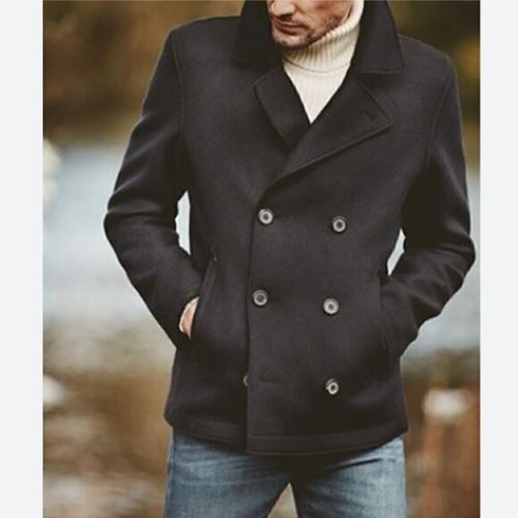 J. Crew Men's Wool Cashmere Dock Winter Button Dark Grey Peacoat Size S - Picture 1 of 6